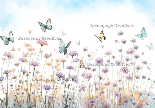 Decoupage Creatives Rice Paper, Spring Wildflowers and Butterflies, Mixed Media, A4 8.27 X 11.69, Mixed Media, Crafts