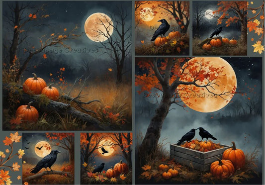 Halloween Rice Paper Decoupage | Halloween Ravens, Pumpkins, Fully Moon, Spooky Crafts for Scrapbooking & Mixed Media, 8.27 X 11.69