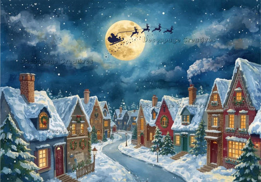 Decoupage Creatives Rice Paper, Sant Reindeer Sleigh, Christmas Village, Decoupage, Mixed Media, Scrapbooking, A4 8.27 X 11.69