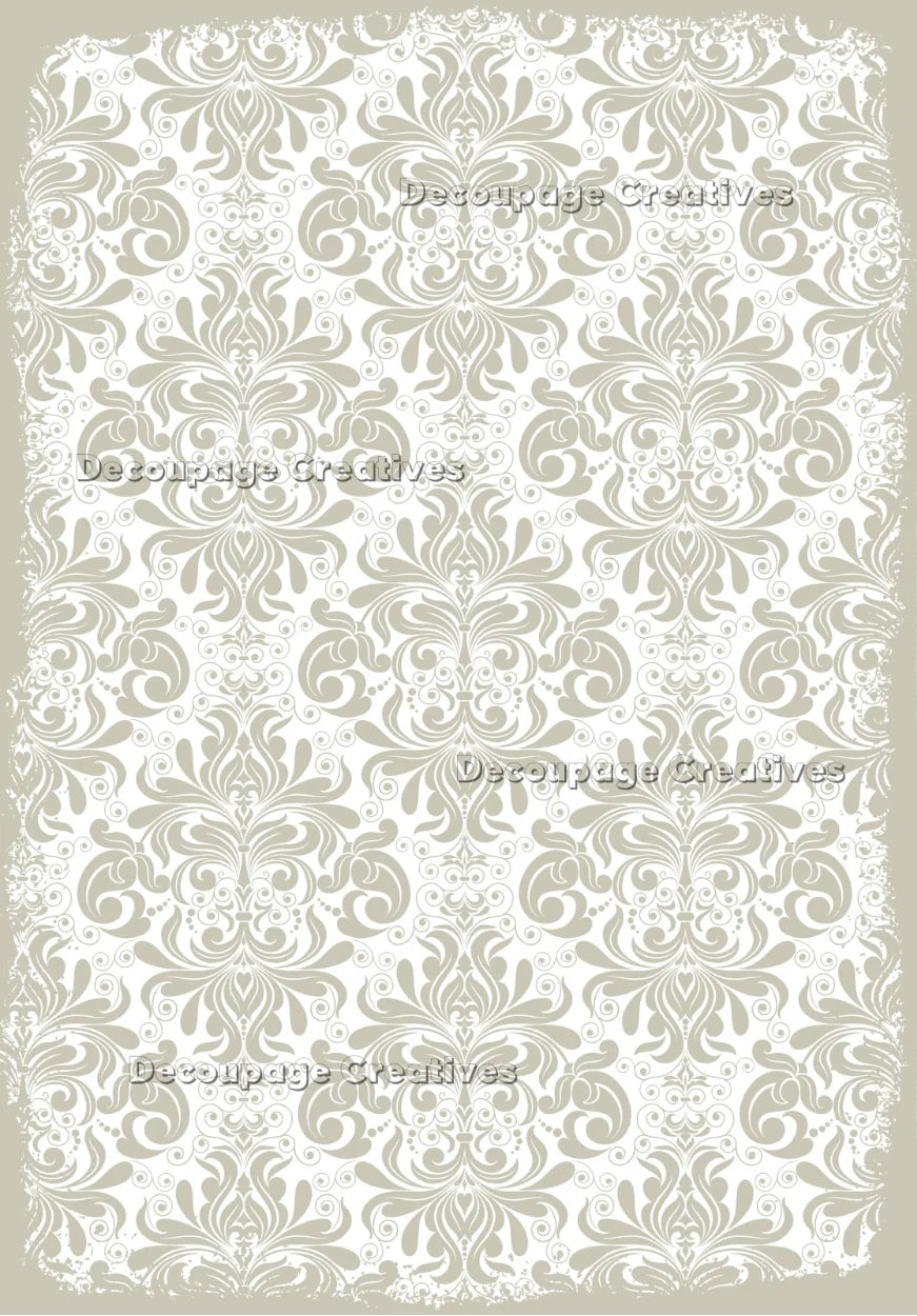 Decoupage Creatives Rice Paper, Pale Sage Green Baroque Background, Mixed Media, A4 8.27 X 11.69, Mixed Media, Crafts