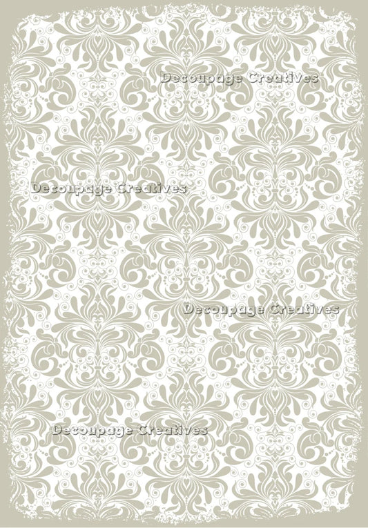 Decoupage Creatives Rice Paper, Pale Sage Green Baroque Background, Mixed Media, A4 8.27 X 11.69, Mixed Media, Crafts