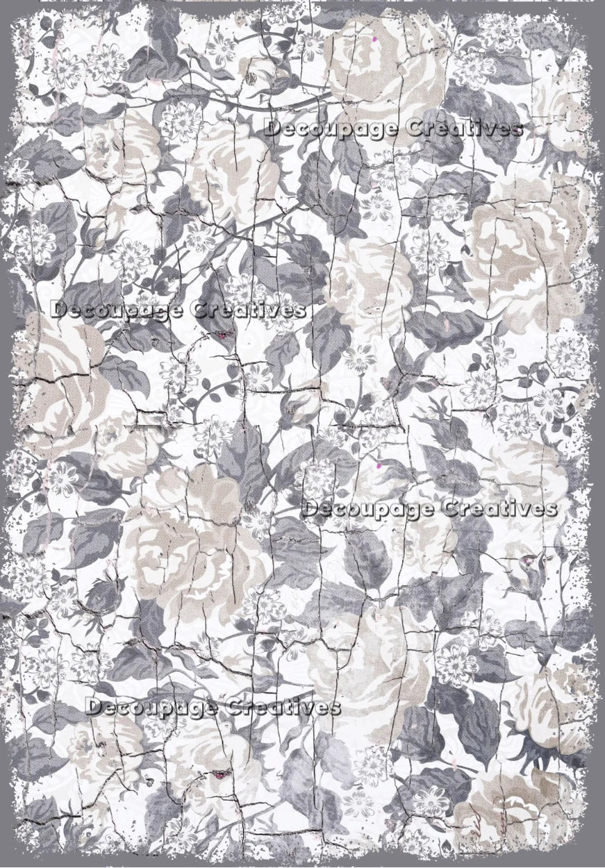 Decoupage Creatives Rice Paper, Silver Roses, Crackle Background, Mixed Media, A4 8.27 X 11.69, Mixed Media, Crafts