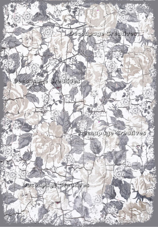 Decoupage Creatives Rice Paper, Silver Roses, Crackle Background, Mixed Media, A4 8.27 X 11.69, Mixed Media, Crafts