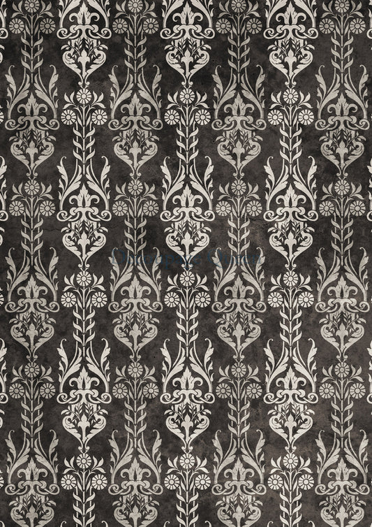 Decoupage Queen, Rice Paper, Art Deco, Black, White, Damask, 0578, Decoupage, Mixed Media, A4 8.3" X 11.7", Background, Wallpaper