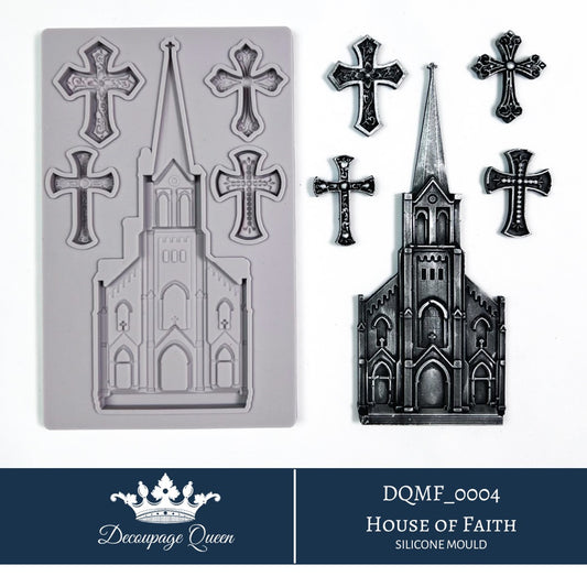 Decoupage Queen, House of Faith, Church, Crosses, Silicone Mould, Limited Edition, Food Safe, Silicone Mold, Fall 2024 Release