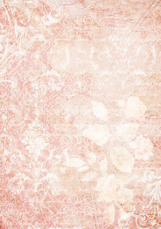 Decoupage Queen, Rice Paper, 2025 Spring, Vintage, Wallpaper, 0720, A4 8 X 11.7, Pink, Ivory, Textures, Wallpaper, Background, Mixed Media
