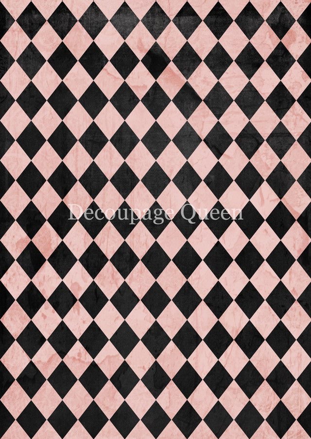 Decoupage Queen, Rice Paper, 2025 Spring Release, Wallpaper, 0722, A4 8 X 11.7, Black, Pink, Harlequin, Wallpaper, Background, Mixed Media
