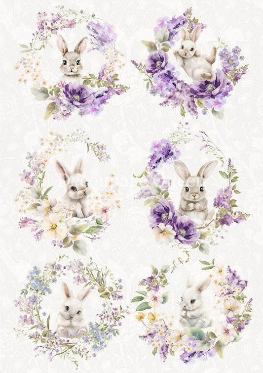 Decoupage Queen, Rice Paper, 2025 Spring, Easter, Bunnies, Wreaths, Flowers, Rounds, Ornaments, 0729 A4 8 X 11.7, Decoupage, Mixed Media