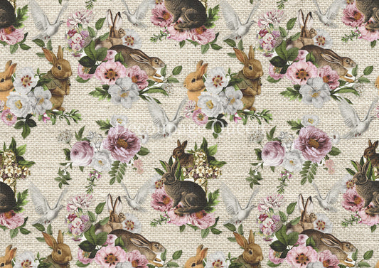 Decoupage Queen, Rice Paper, 2025 Spring, Easter, Celebration, Bunnies, Flowers, Birds, Wallpaper, 0730 A4 8 X 11.7, Decoupage, Mixed Media