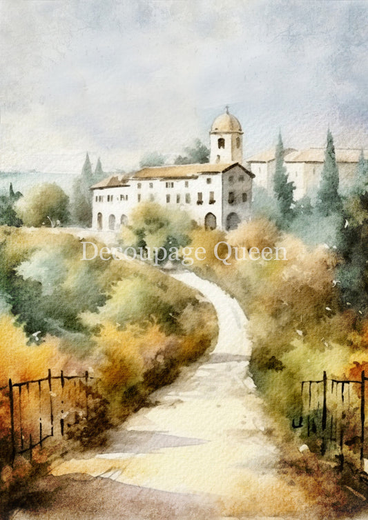 Decoupage Queen, Rice Paper, 2025 Spring Release, Tuscan Villa, Italy, Europe, Landscape, 0749, A4 8.3 X 11.7,  Decoupage, Mixed Media