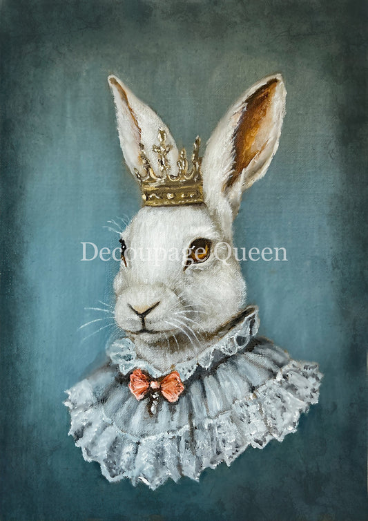 Decoupage Queen, Rice Paper, 2025 Spring, Teresa Rene Art, Hand painted, Percival, Easter, Bunny, Portrait, 0755, A4 8 X 11.7, Mixed Media