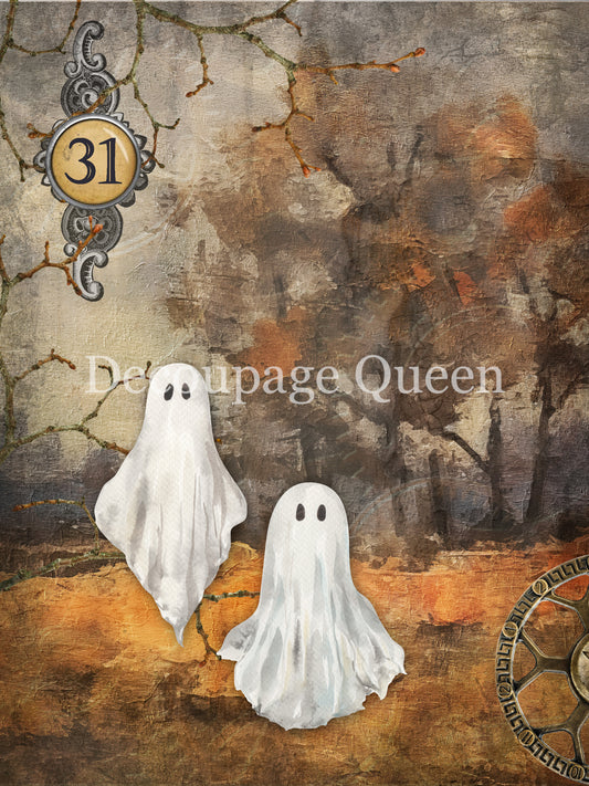 Decoupage Queen, Rice Paper, Halloween, Background, Grunge, Ghosts, Gothic, 2025 Fall Release, 0799, A4, 8.3" X 11.7"