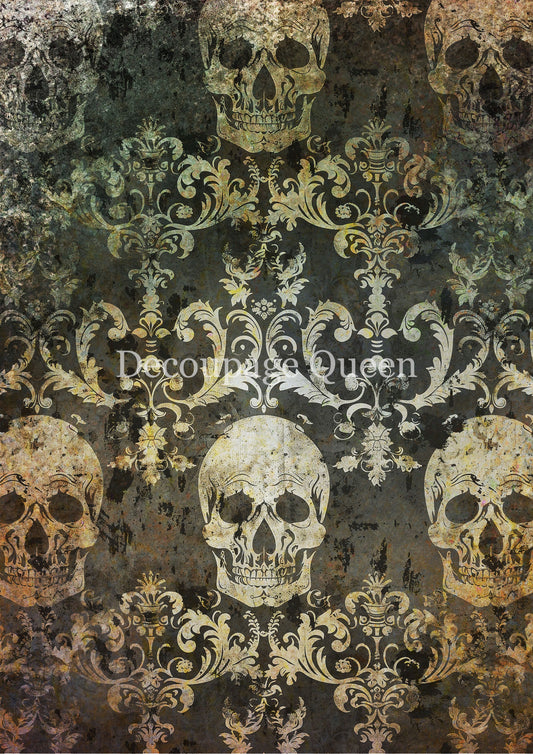 Decoupage Queen, Rice Paper, Skulls, Halloween, Grunge, Gothic, Background, Wallpaper, 2025 Fall Release, 0800, A4, 8.3" X 11.7"