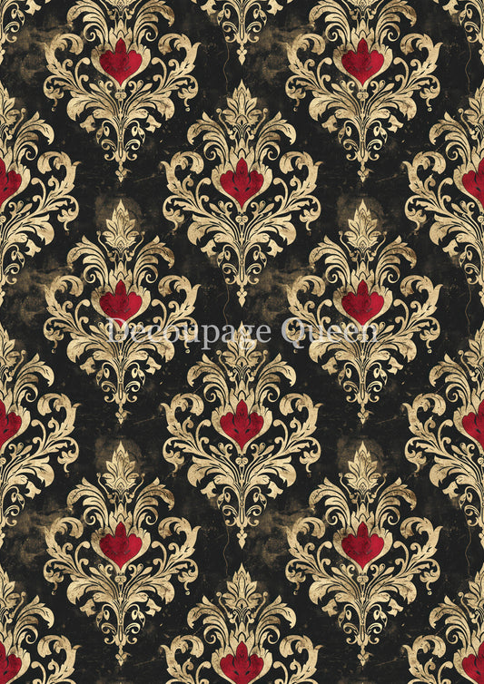Decoupage Queen, Rice Paper, Gold, Black, Red, Damask, Wallpaper, Background, Always and Forever, 0815, A4, 8.3" X 11.7", 2025 Fall Release