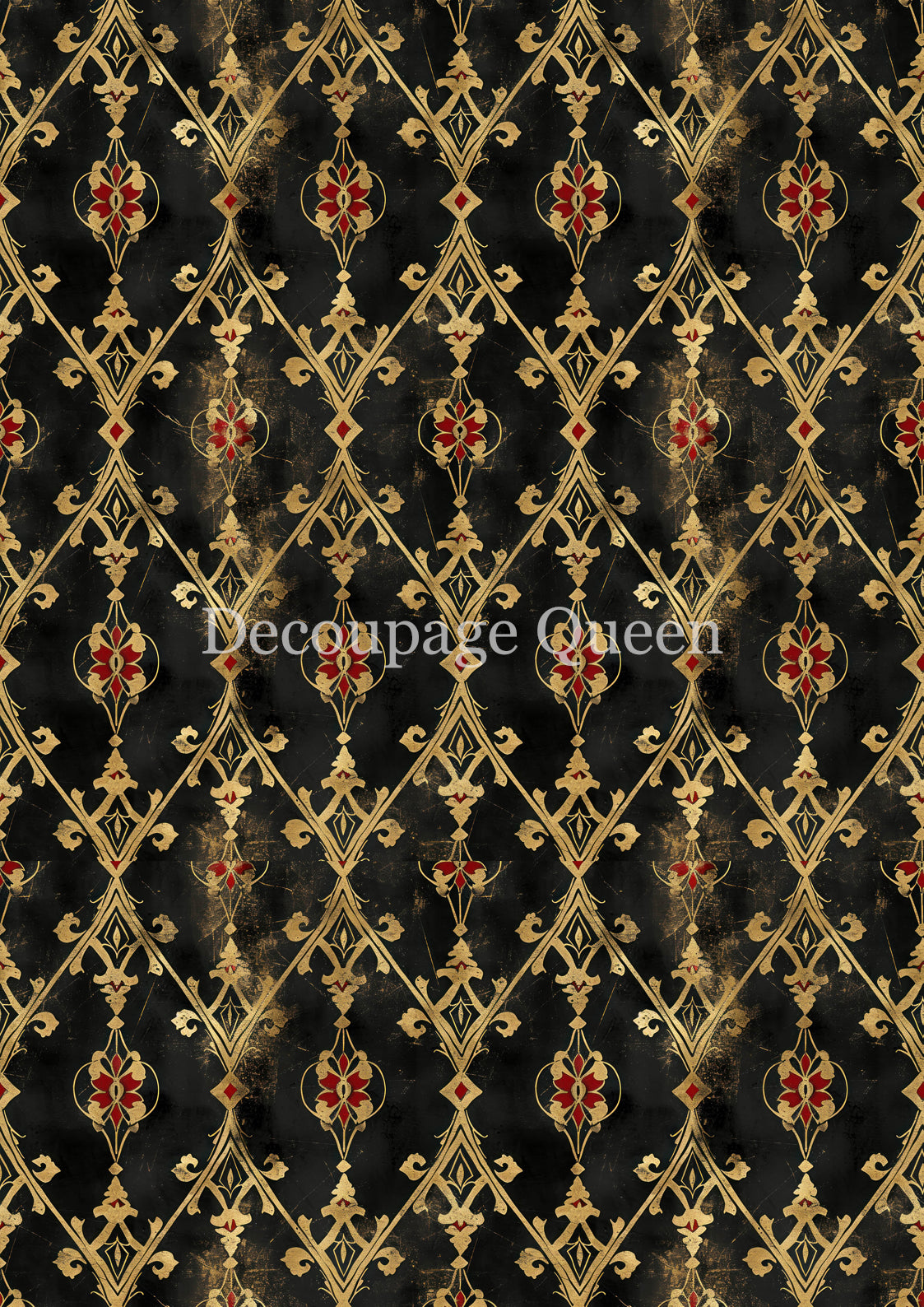 Decoupage Queen, Rice Paper, Black, Gold, Red, Grunge, Gothic, Background, Wallpaper, 2025 Fall Release, 0817, A4, 8.3" X 11.7"
