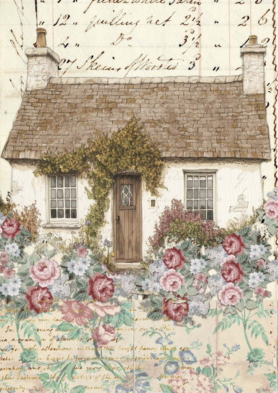Decoupage Queen Rice Paper, Ellen J Goods, Garden Cottage, Shabby Chic, Floral Shabby Chic Design, A4, A3
