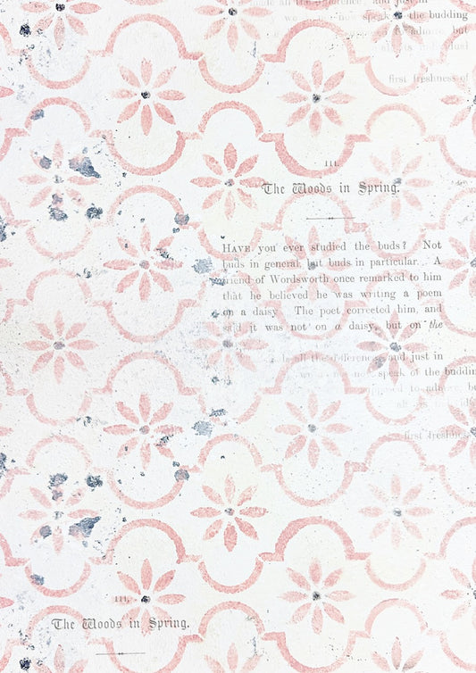 Decoupage Queen Rice Paper, Ellen J Goods, Antique Pink Stencil Wallpaper, Shabby Chic, A4, 8.3" X 11.7"