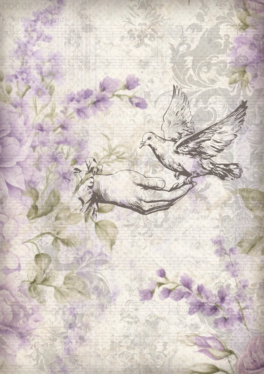Decoupage Queen Rice Paper, Gentle Lilacs, Dove, Iveta Ziedina, Shabby Chic, Crafting, Mixed Media, A4 8.3" x 11.7"