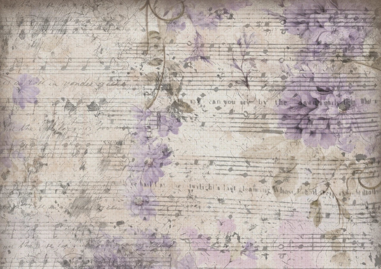 Decoupage Queen Rice Paper, Gentle Lilacs, Music Notes, Background, Iveta Ziedina, Shabby Chic, Crafting, Mixed Media, A4 8.3" x 11.7"
