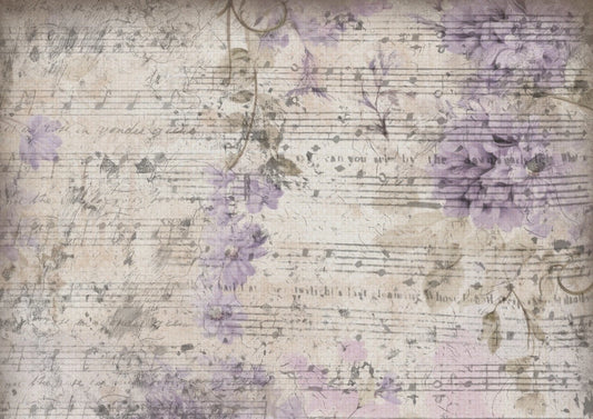 Decoupage Queen Rice Paper, Gentle Lilacs, Music Notes, Background, Iveta Ziedina, Shabby Chic, Crafting, Mixed Media, A4 8.3" x 11.7"