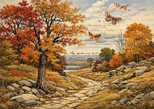 Decoupage Queen Rice Paper,  Ellen J Goods, Embroidery Fall Landscape, Mixed Media, DIY Crafts, A4 8.3" X 11.7"