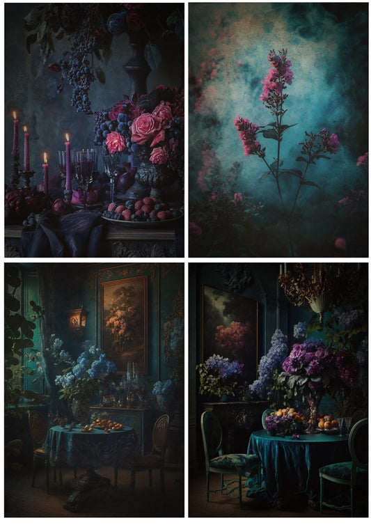 Decoupage Queen Rice Paper, Gothic, Moody Scenes, Florals, Midnight Echoes by Olga, Dark, Halloween, Mixed Media, DIY Crafts, A4 8.3" X 11.7