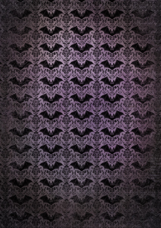 Decoupage Queen Rice Paper, Gothic Black Bat, Purple Background, by Olga, Dark Mirror Frame, Mixed Media, DIY Crafts, A4 8.3 x 11.7