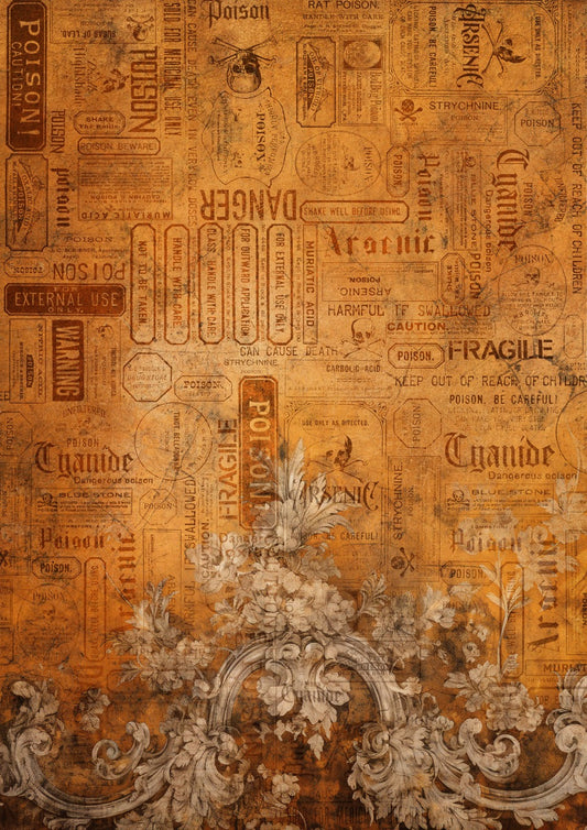 Decoupage Queen Rice Paper, Vintage, Gothic Style Orange, Ephemera Background, by Olga, Mixed Media, DIY Crafts, A4 8.3 x 11.7
