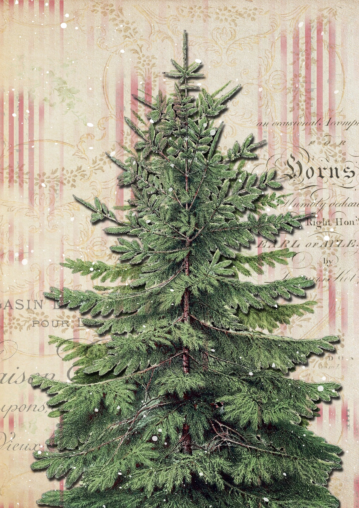 Decoupage Queen Rice Paper, Ellen J Goods, The North Woods, Pine Tree, Holiday, Ephemera Background, Antique Style, A4 8.27 X 11.69