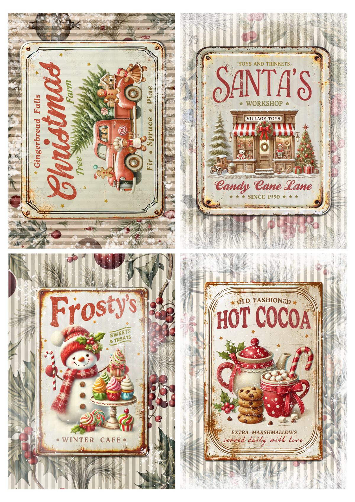 Decoupage Queen Rice Paper, Christmas Signs Illustrations, Vintage Style, Santa, Treats, A4 8.27 X 11.69