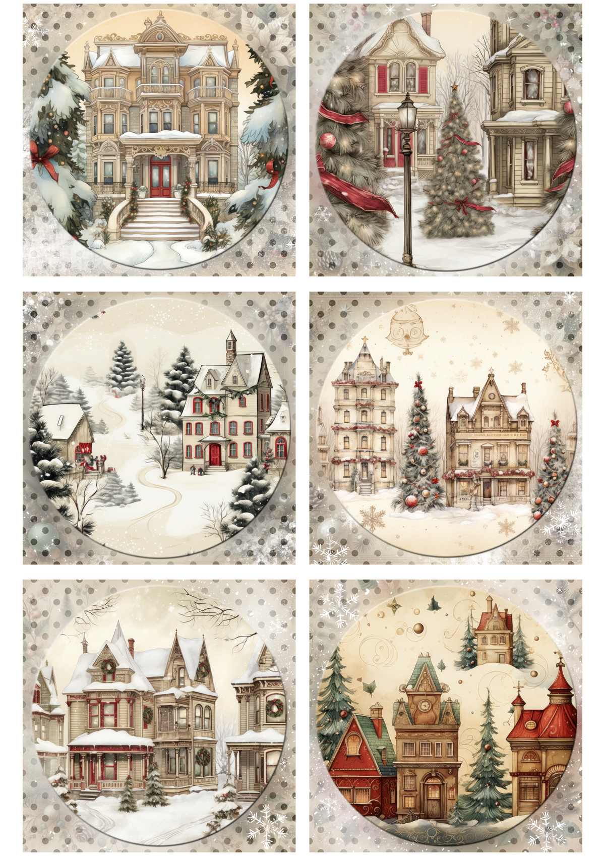 Decoupage Queen Rice Paper, Christmas Houses, Squares, Winter Snow Scenes, A4 8.27 X 11.69