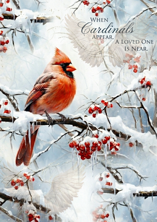 Decoupage Queen Rice Paper, Winter Cardinal, Snow Covered Branches, A Visit from Heaven, A4 8.27 X 11.69