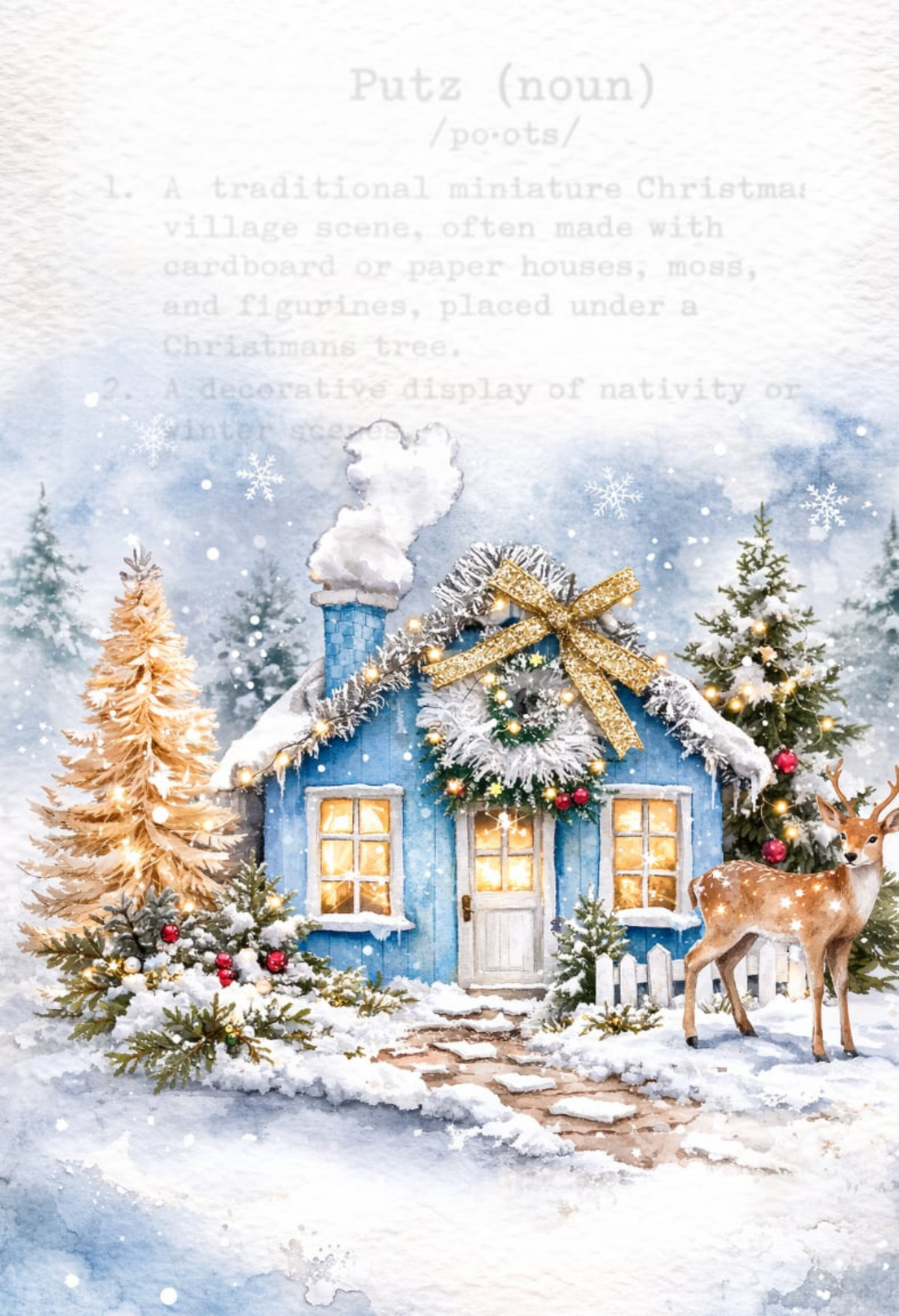 Decoupage Queen Rice Paper, Christmas Blue Houses, Winter Snow Scenes, A4 8.27 X 11.69