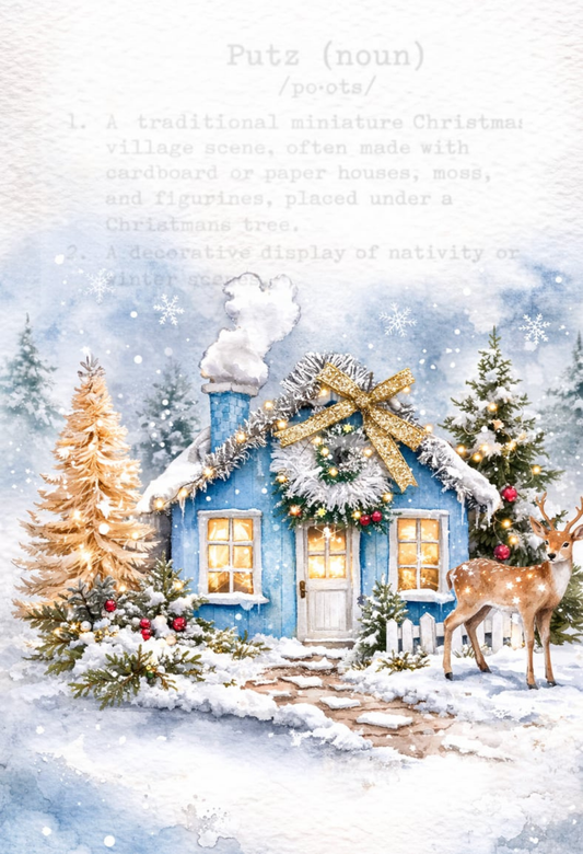 Decoupage Queen Rice Paper, Christmas Blue Houses, Winter Snow Scenes, A4 8.27 X 11.69