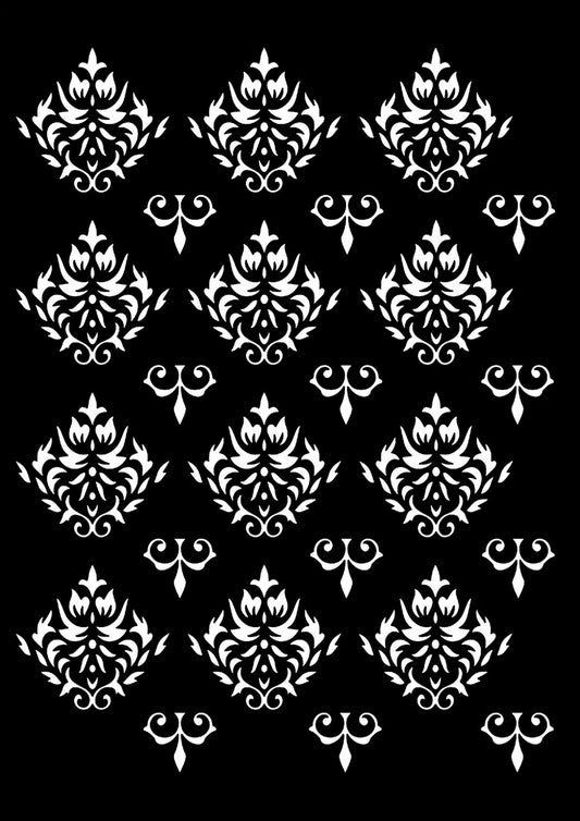 Decoupage Queen, Laser Cut, Stencil, Fleur, Damask, Wallpaper, Reusable, Mylar, A4, 8.27 x 11.69