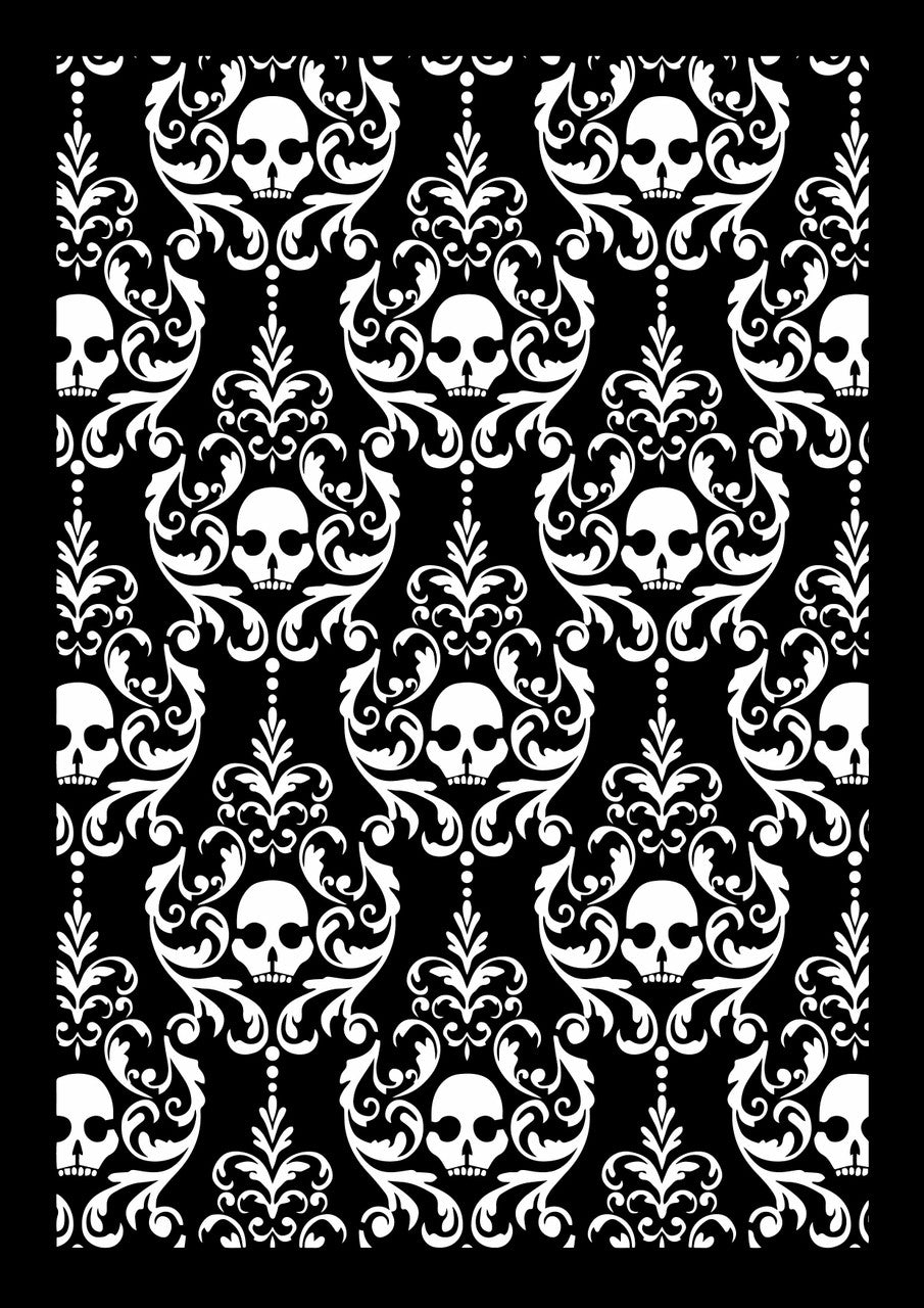 Decoupage Queen, Laser Cut Stencil, Elegant Skulls, Damask, Halloween, Reusable, A4, 8.27 x 11.69 inches