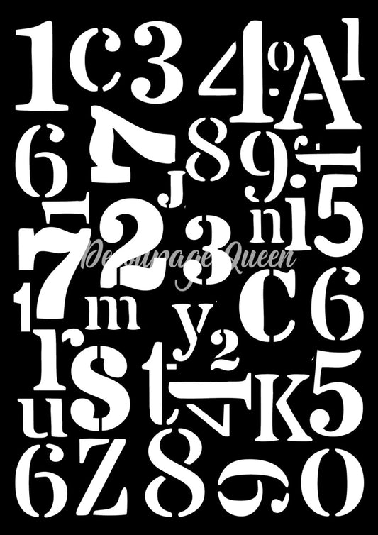 Decoupage Queen, Laser Cut Stencil, Number Collage, Reusable, 2025 Spring Release, A4, 8.27 x 11.69 inches