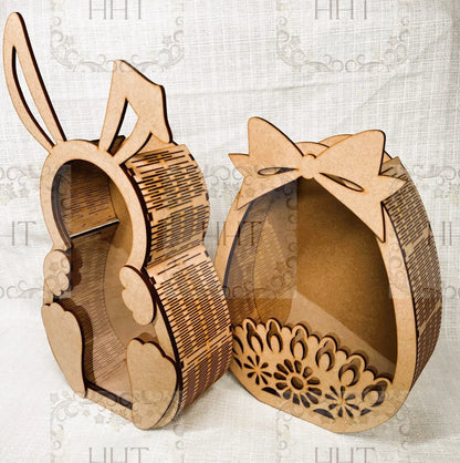 Laser Cut, MDF, Easter, Bunny, Egg, Candy Holder, Decoration, Buildable Kit, Craft, Base, Blank, Decoupage, Crafts, Mixed Media, 2 Options Handcrafted Holiday Traditions