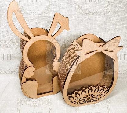 Laser Cut, MDF, Easter, Bunny, Egg, Candy Holder, Decoration, Buildable Kit, Craft, Base, Blank, Decoupage, Crafts, Mixed Media, 2 Options Handcrafted Holiday Traditions