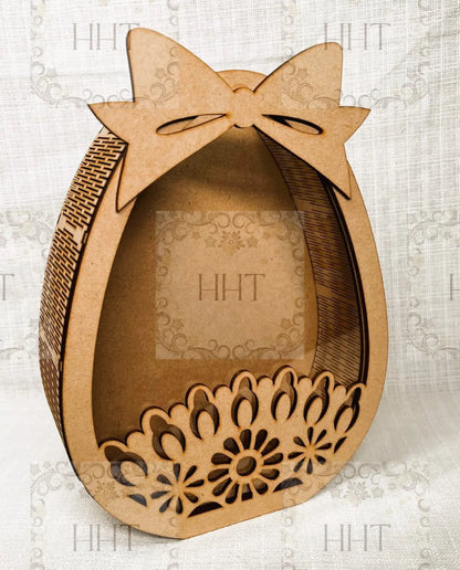Handcrafted by Pamela, Decoupage, Mixed Media, Laser Cut MDF, Blue Easter Egg Box with Yellow Daisies Handmade by Pamela