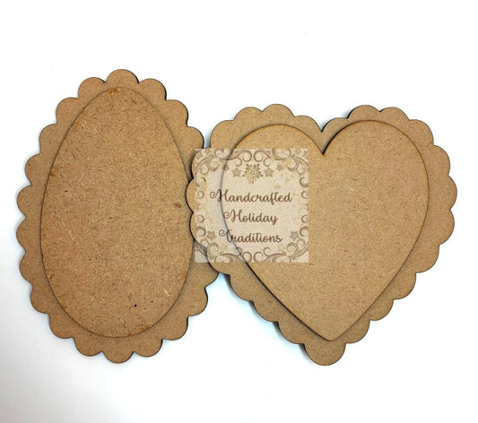 Laser Cut, MDF, Ornaments, Magnets with Overlay, Scalloped Heart, Egg, Blank, Base, Overlay, Decoupage, Mixed Media, Crafts