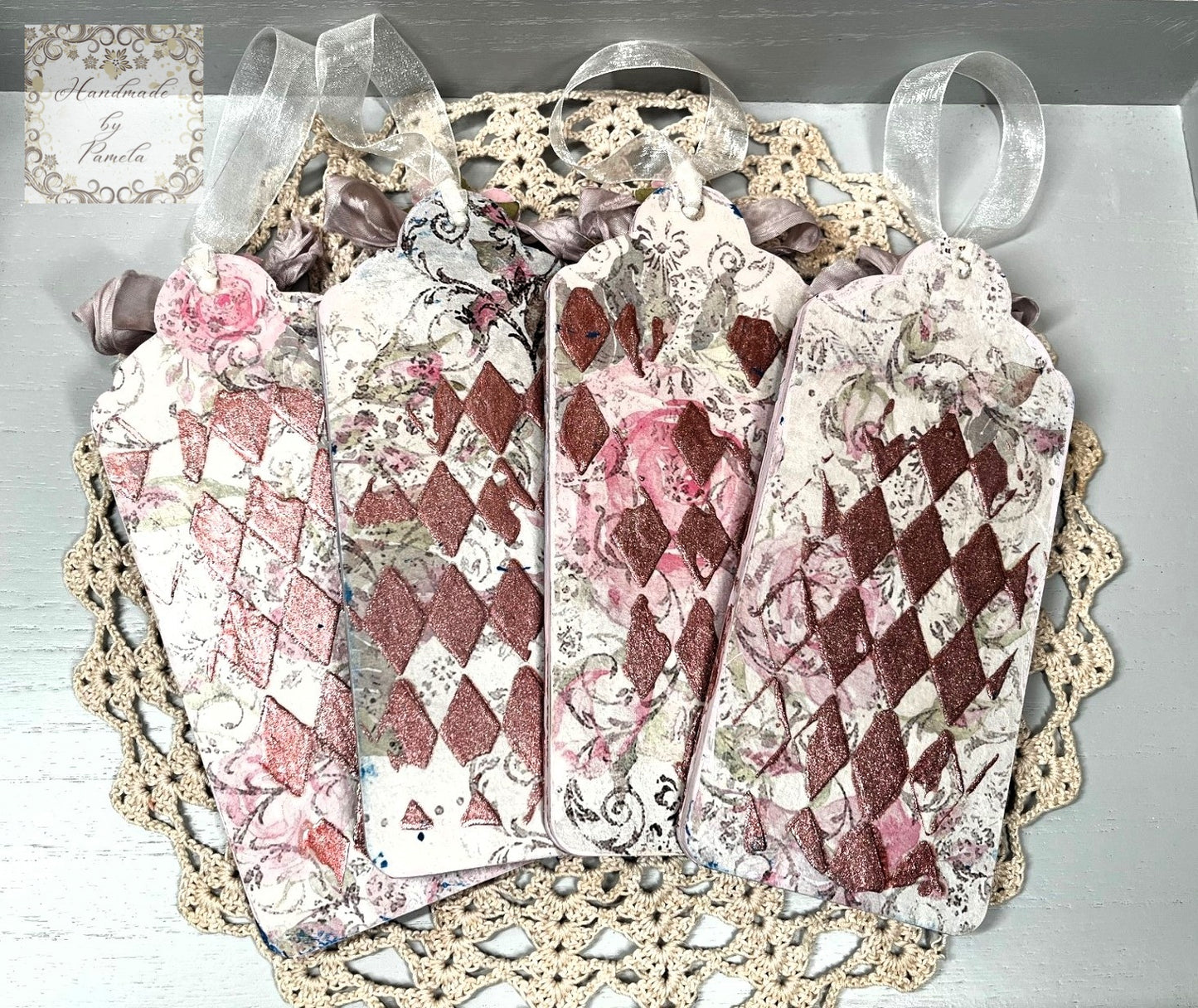 Handcrafted, Shabby, Chic Mixed Media, Set of 4, Easter Gift tags, Laser Cut Framed MDF, Easter Bunnies, Decoupage