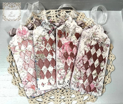 Handcrafted, Shabby, Chic Mixed Media, Set of 4, Easter Gift tags, Laser Cut Framed MDF, Easter Bunnies, Decoupage Handmade by Pamela