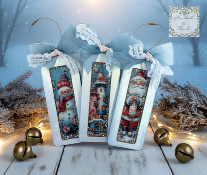 Laser Cut MDF, Framed Tags, Set 2, Slim Elongated, 3 pcs each, Canvas, Blank, Base, Decoupage, Crafts, Mixed Media, Gift Tags, 2 1/2 x 6 1/2 Handcrafted Holiday Traditions