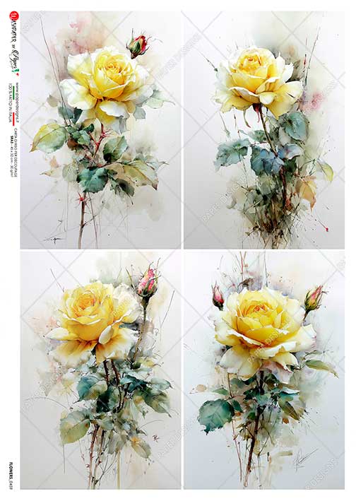 Paper Designs Italian Rice Paper, Yellow Roses, Shabby Chic, A4, Decoupage, Scrapbooking, Mixed Media, Crafts