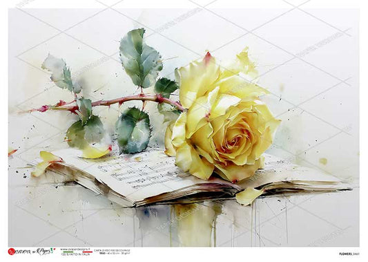 Paper Designs Italian Rice Paper, Yellow Rose, Shabby Chic, A4, Decoupage, Scrapbooking, Mixed Media, Crafts