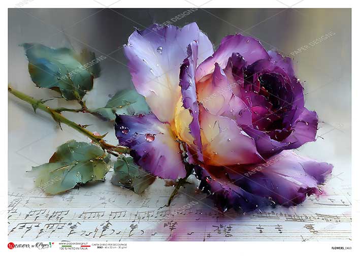 Paper Designs Italian Rice Paper, Purple Rose, Shabby Chic, A4, Decoupage, Scrapbooking, Mixed Media, Crafts