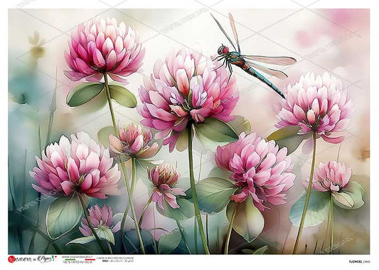 Paper Designs Italian Rice Paper, Purple Flowers, Shabby Chic, A4, Decoupage, Scrapbooking, Mixed Media, Crafts