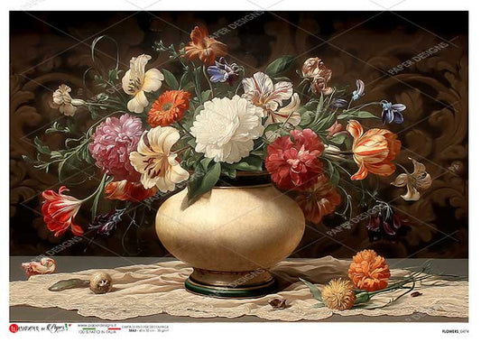 Paper Designs Italian Rice Paper, Colorful Flowers in a Vase, Shabby Chic, A3 Decoupage, Scrapbooking, Mixed Media, Crafts