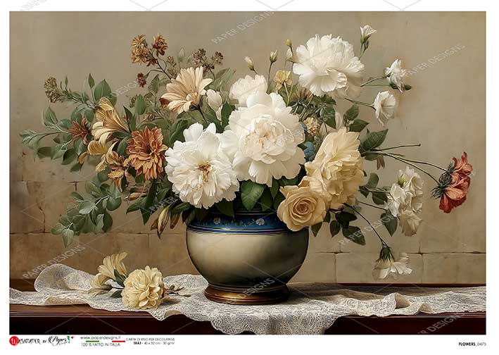 Paper Designs Italian Rice Paper, Colorful Flowers in a Vase, Shabby Chic, A3 Decoupage, Scrapbooking, Mixed Media, Crafts